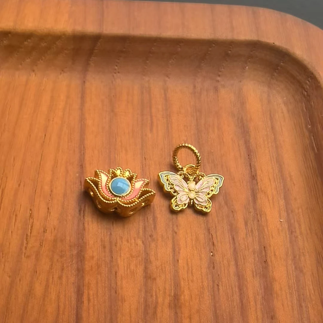 足金999 珐琅彩花丝蝴蝶