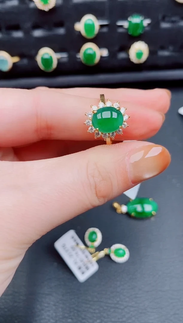 【闪购商品】翡翠戒指银S925镶嵌天然a货翡翠296