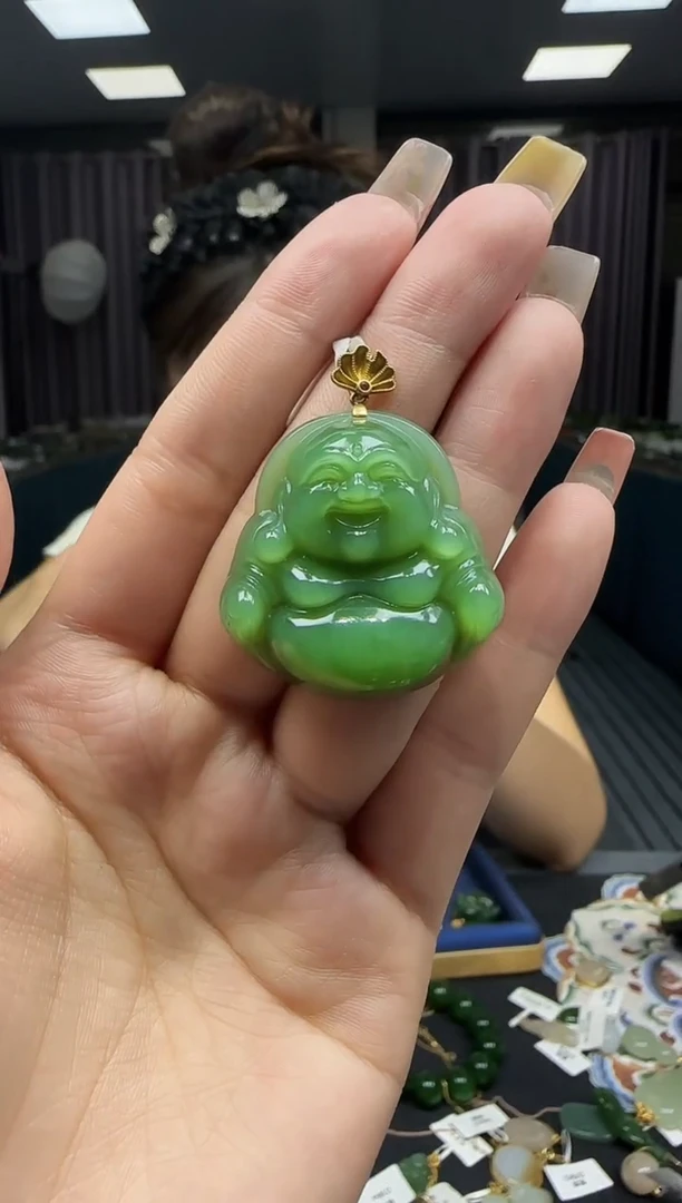 和田玉18K金镶嵌挂件1