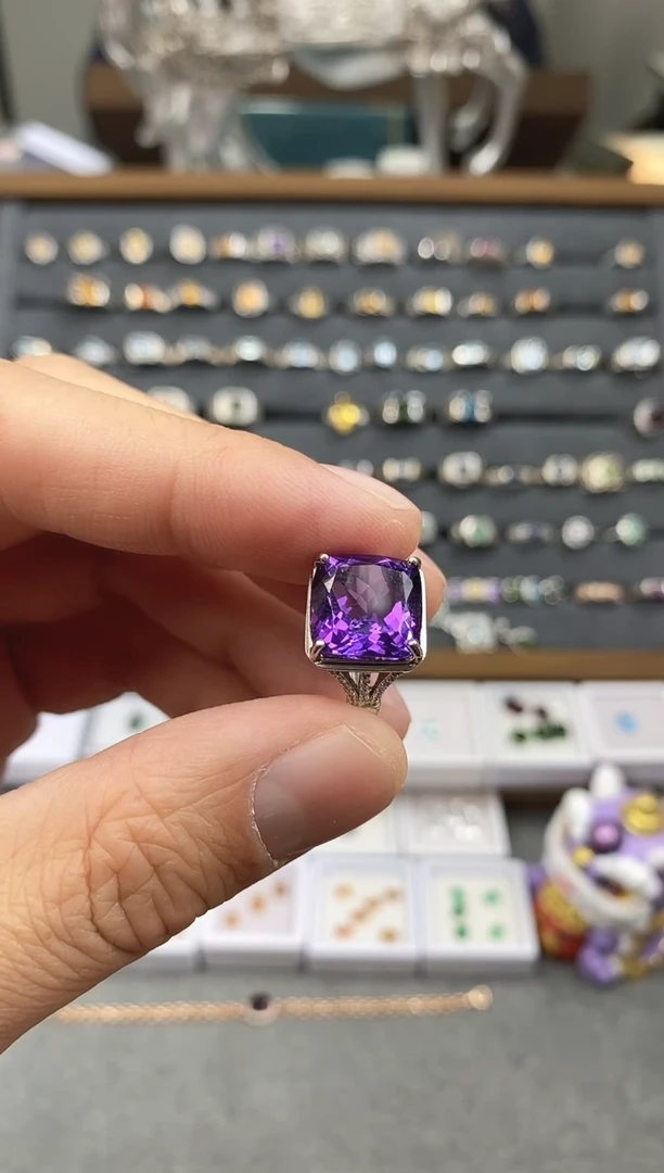银S925镶嵌戒指紫晶拍下备注身高体重