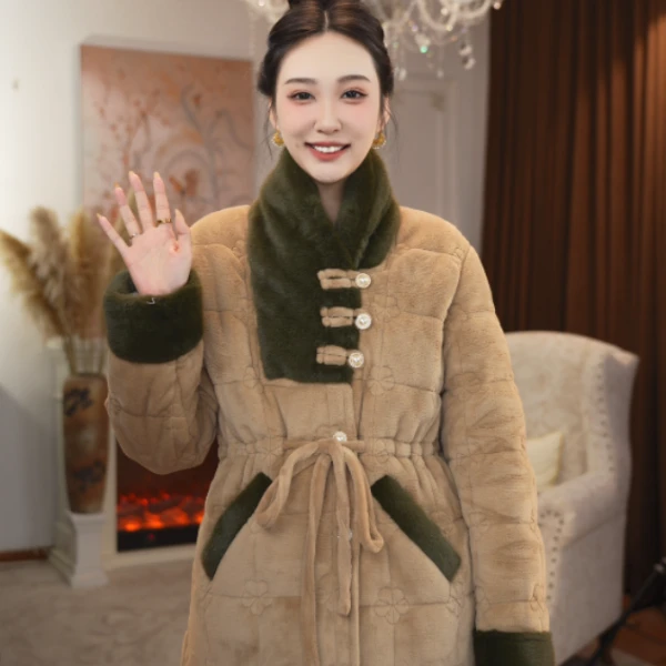 【松绿】2025冬季新款睡衣女家居服套装夹棉加厚可外穿绒时尚