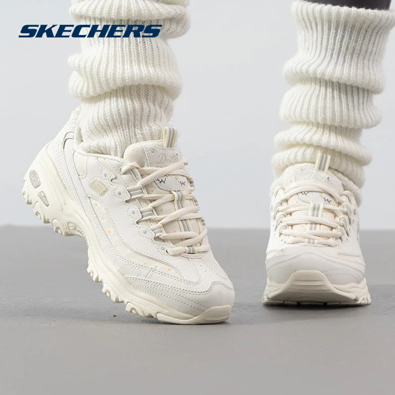 斯凯奇熊猫鞋女鞋冬季新款运动鞋复古印花厚底老爹鞋轻便休闲鞋