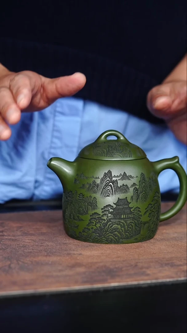 紫砂盖碗山水茶壶