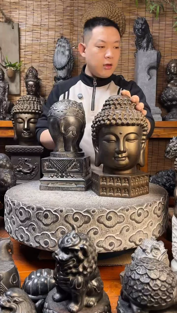 石材天然青石雕刻25佛头加佛塔底座