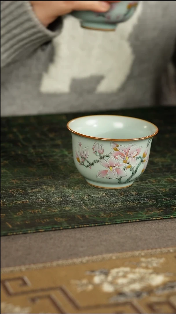 善窑厂汝窑绘画玉兰花主人杯