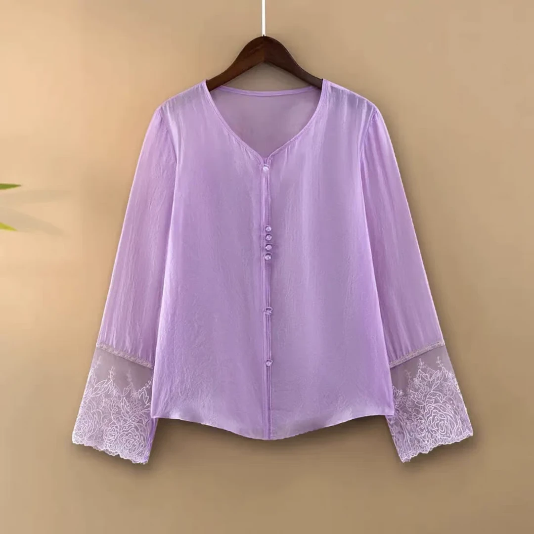 刺绣新中式蕾丝复古重工刺绣衬衫防晒衣长袖衬衣外套上衣夏季
