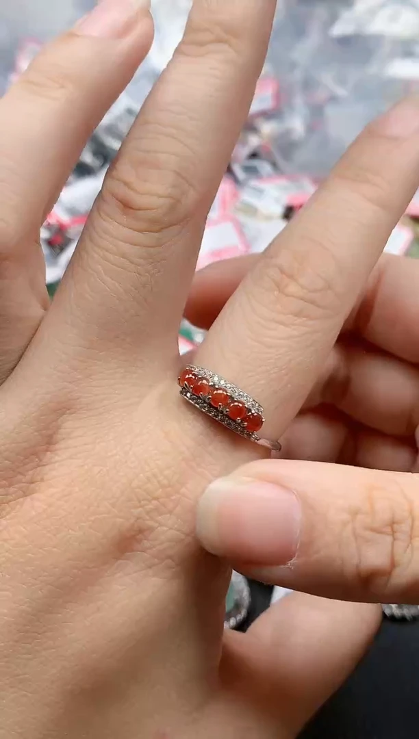 银S925镶嵌戒指翡翠天然A货缅甸翡翠