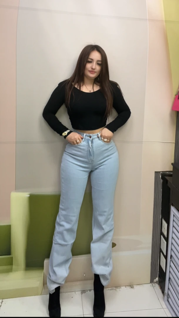 2025新款女款牛仔裤阔腿裤 6688