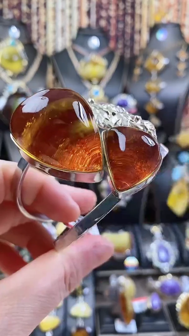 琥珀银S925镶嵌手镯手镯