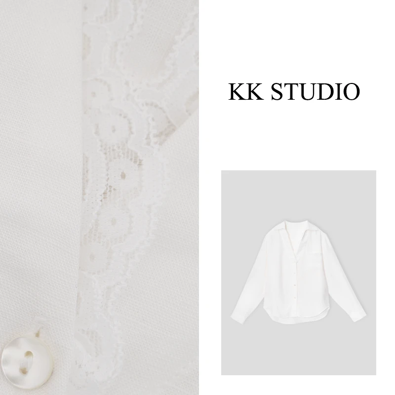 淇老板KK Studio25年早春新款蕾丝拼接宽松衬衫净版休闲8761