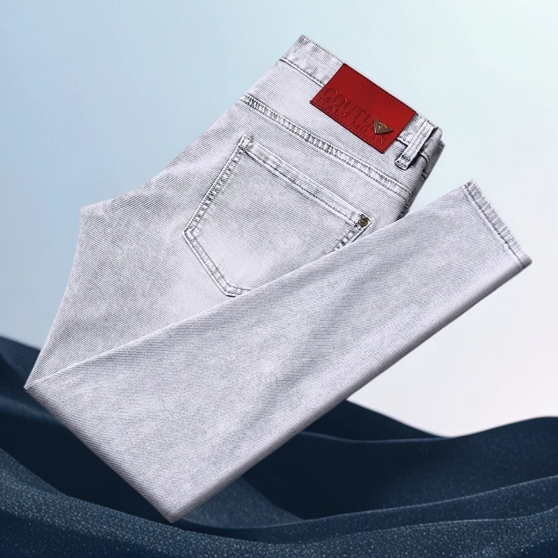 巴赛娜缇夏季薄款浅色牛仔裤男时尚百搭简约长裤修身小直筒九分裤