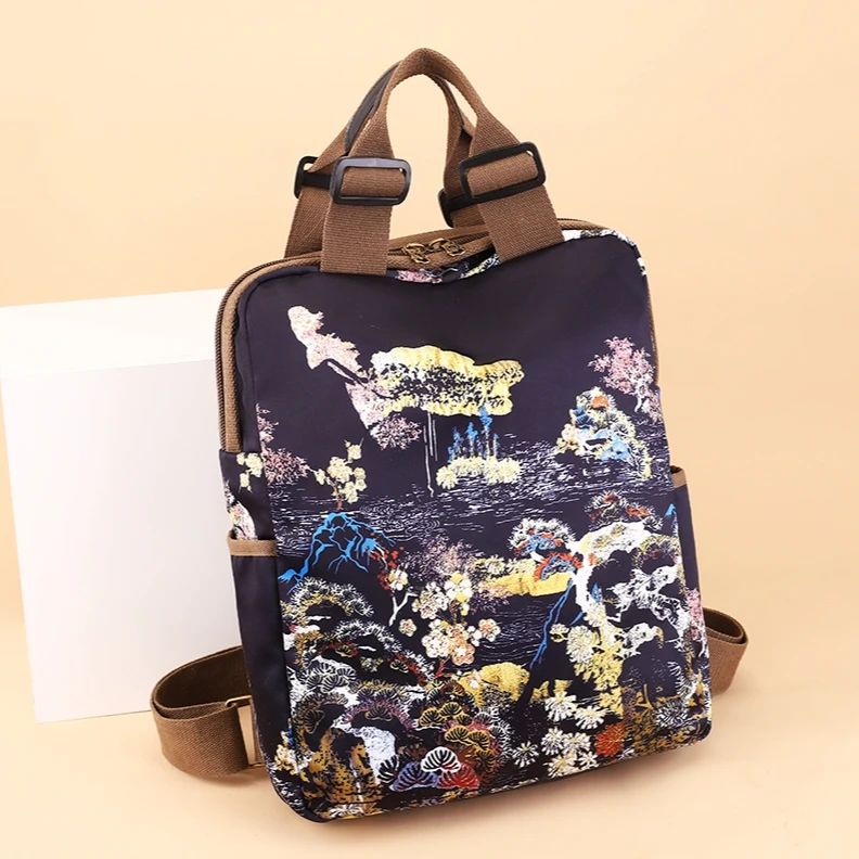 A时尚百搭双肩包女包上新WD山水黑色6019