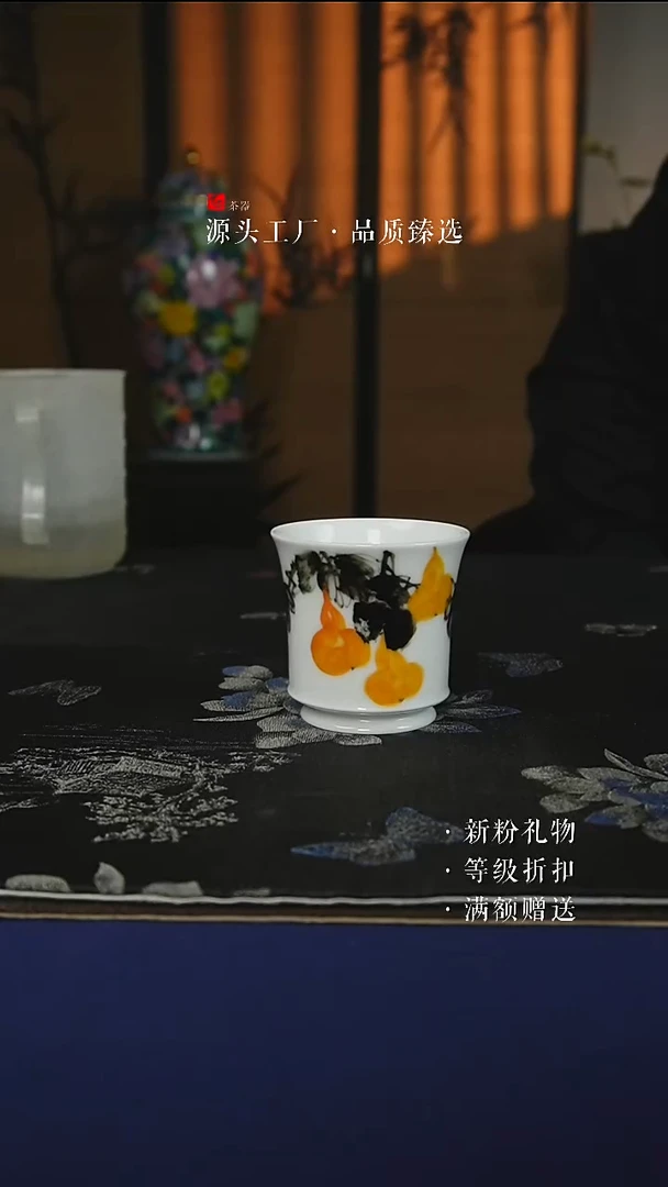 陶瓷手绘款福禄临门（蒋胜春）玉泥马蹄杯140CC