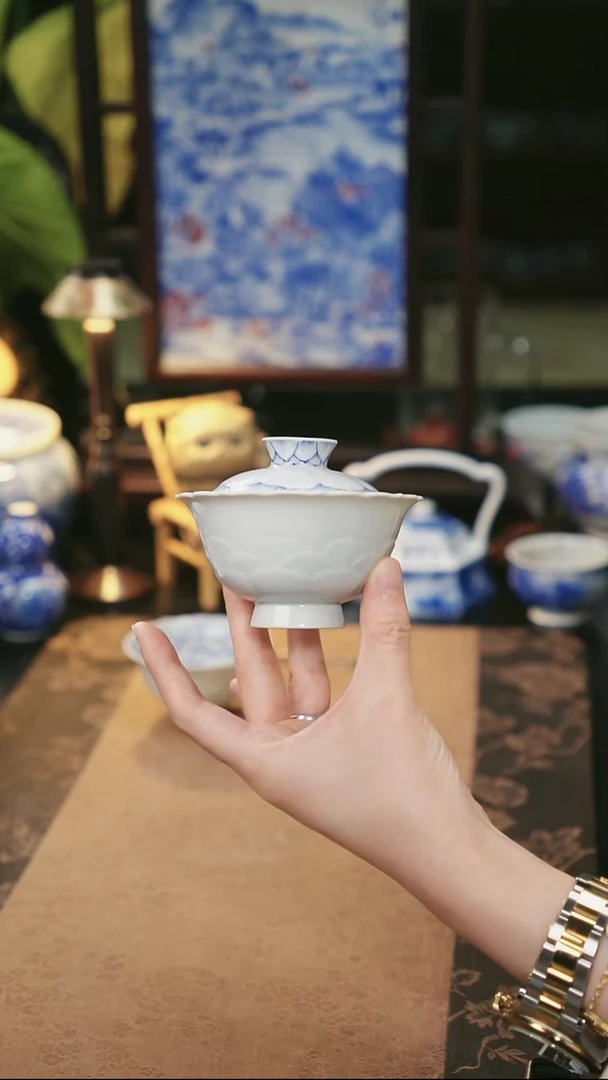 青樵轩 花开灿漫盖碗