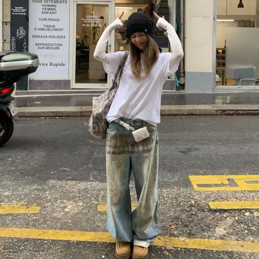 SQUARE CIRCLE 方圆3D立体裙摆印花街头复古做旧宽松牛仔裤长裤