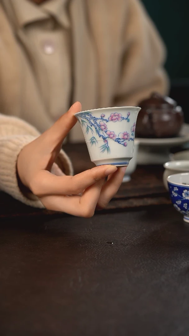 【闪购商品】杯聚澜堂斗彩玉兰花竹节杯