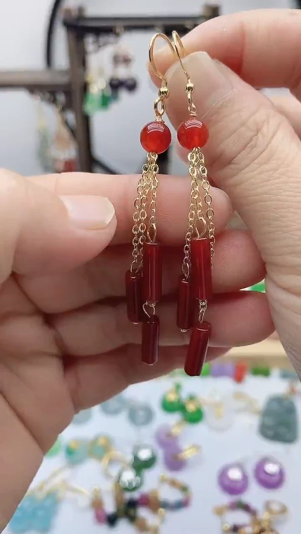 14K金镶嵌南红玛瑙耳饰84367