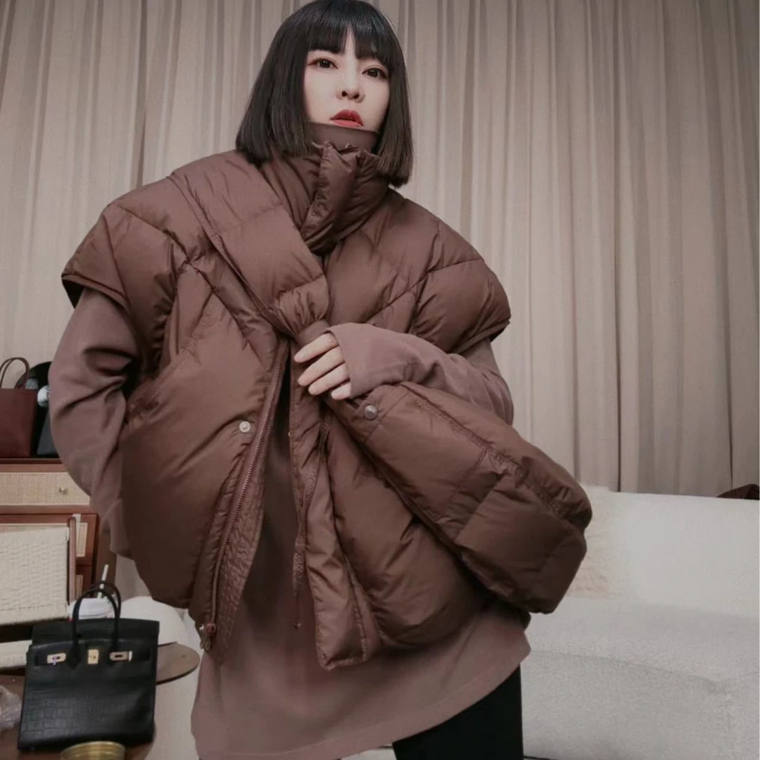 infobyfive福利新款秋冬宽松短款羽绒马夹带包包2CK1606