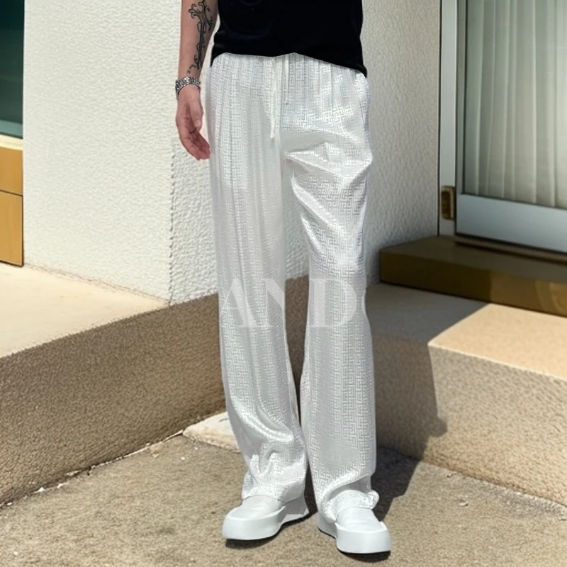 VALVOELITE夏季时尚提花迷宫印花冰丝垂感运动休闲裤男轻奢长裤子