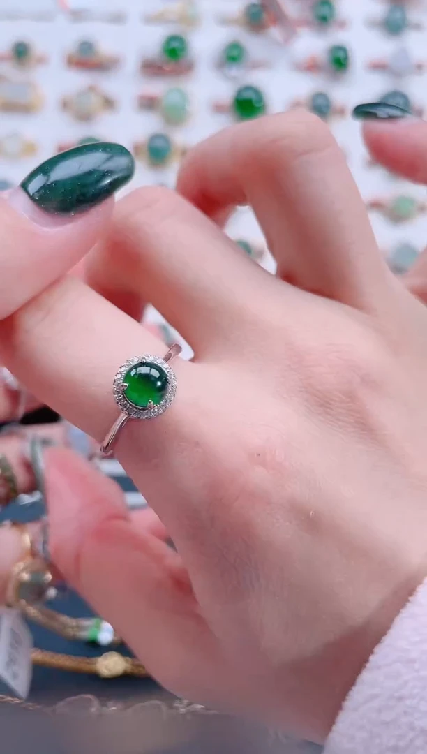 银S925镶嵌戒指翡翠天然翡翠