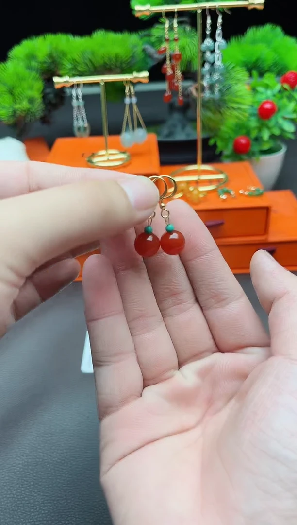 玛瑙/玉髓耳钉银S925镶嵌424