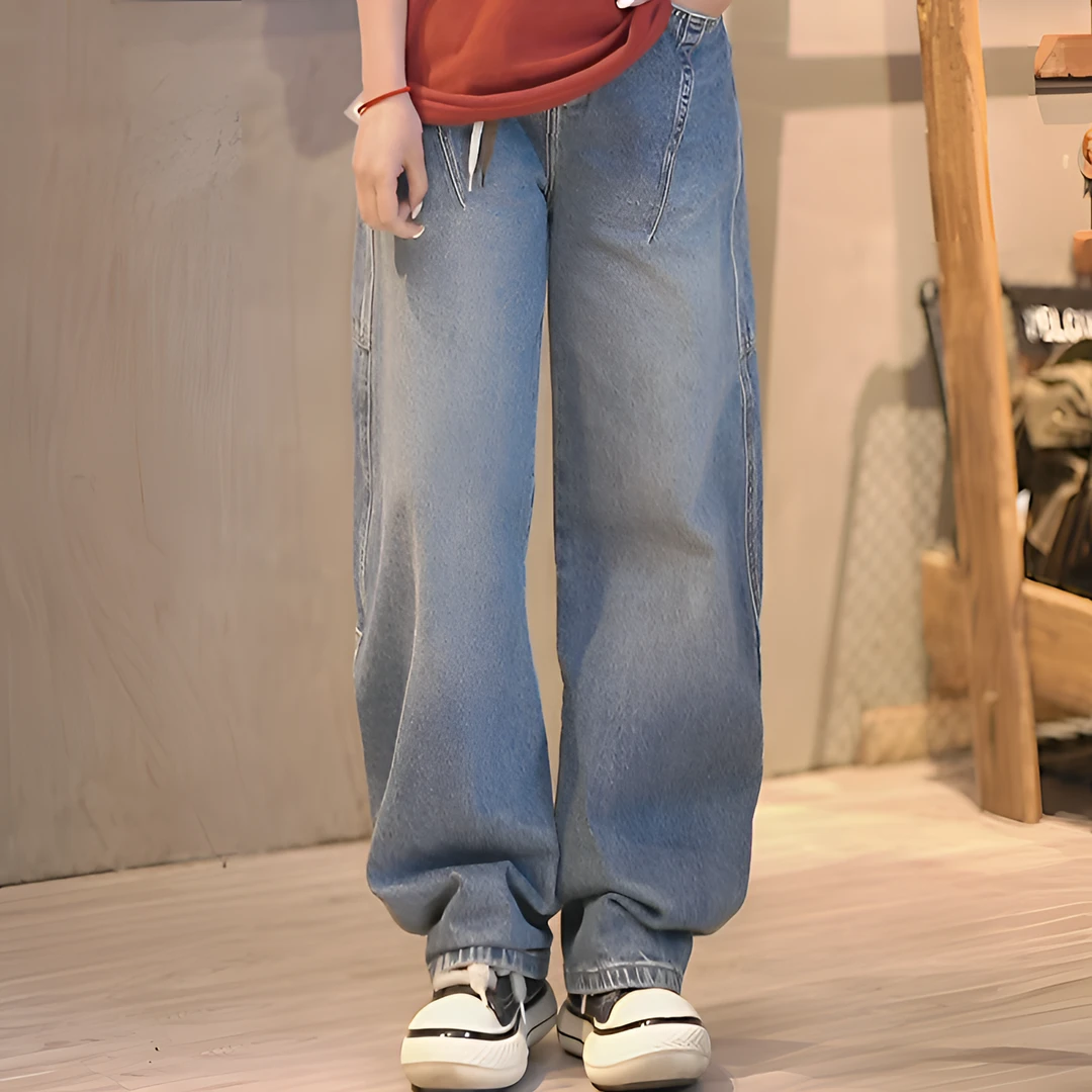 Lahamo/癞蛤蟆AC立体街头风潮牌松紧腰男女小弯刀宽松牛仔裤3521