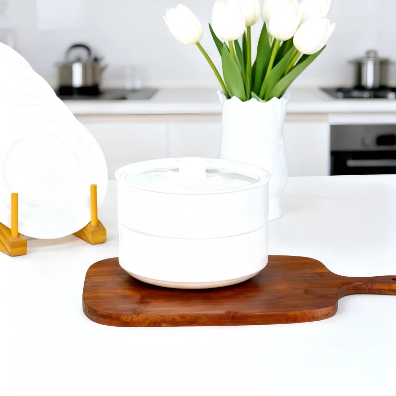 高温骨质瓷带盖蒸盘纯白加深窝盘汤盘带揪家用酒店釉下彩如意盖盘