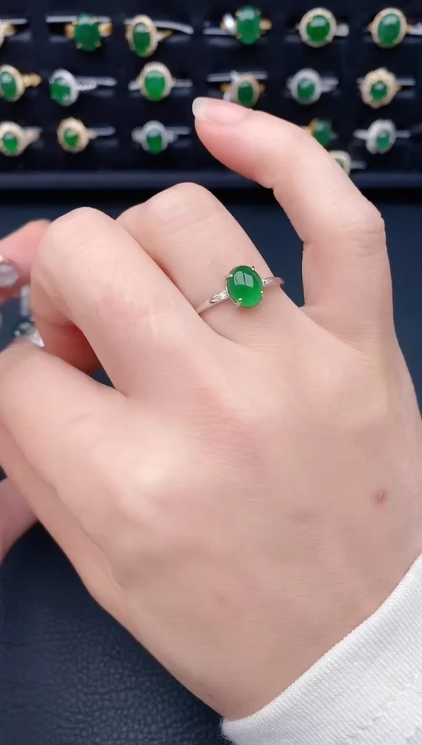 银S925镶嵌戒指翡翠天然a货翡翠1