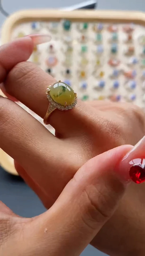 【闪购商品】翡翠戒指银S925镶嵌缅甸天然A货翡翠222 8-9