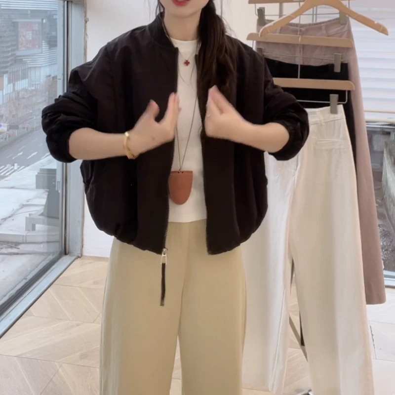 新款春季休闲女士外套夹克韩系短款宽松简约棒球服外套LK2501677