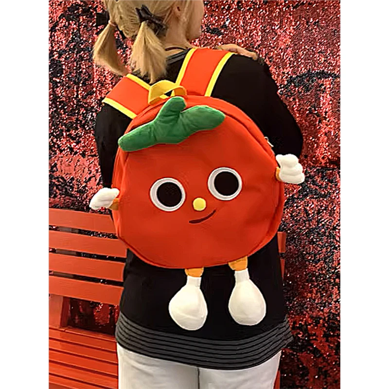 新款红色大番茄双肩包可爱百搭帆布背包女大容量卡通学生书包礼物