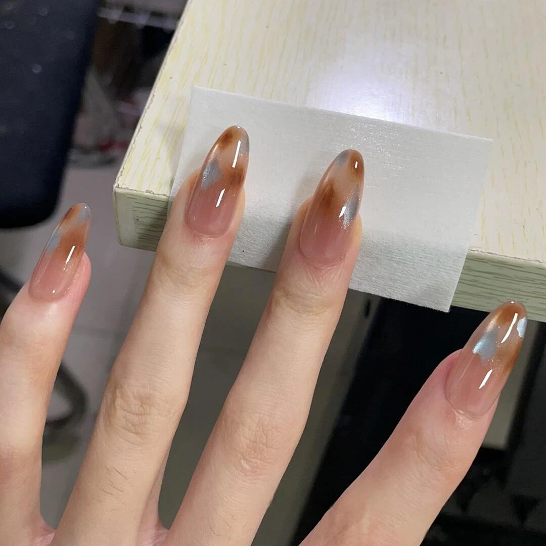 【玳瑁琥珀】秋季新款茶棕渐变猫眼美甲穿戴甲片气质温柔网红指甲片