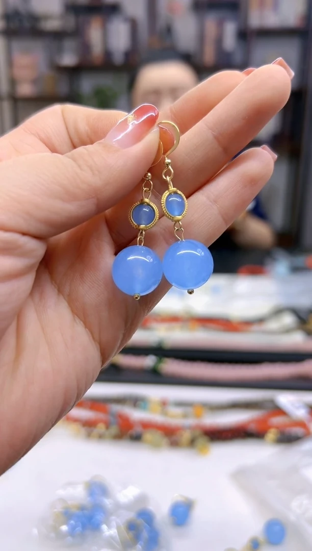 【闪购商品】海蓝宝石耳坠14K金镶嵌E45