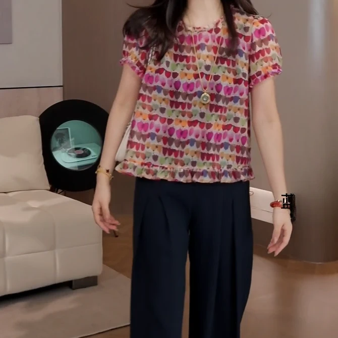 【花花世界】夏季新款五彩斑斓宽松百搭短袖/无袖薄款圆领T恤C5685