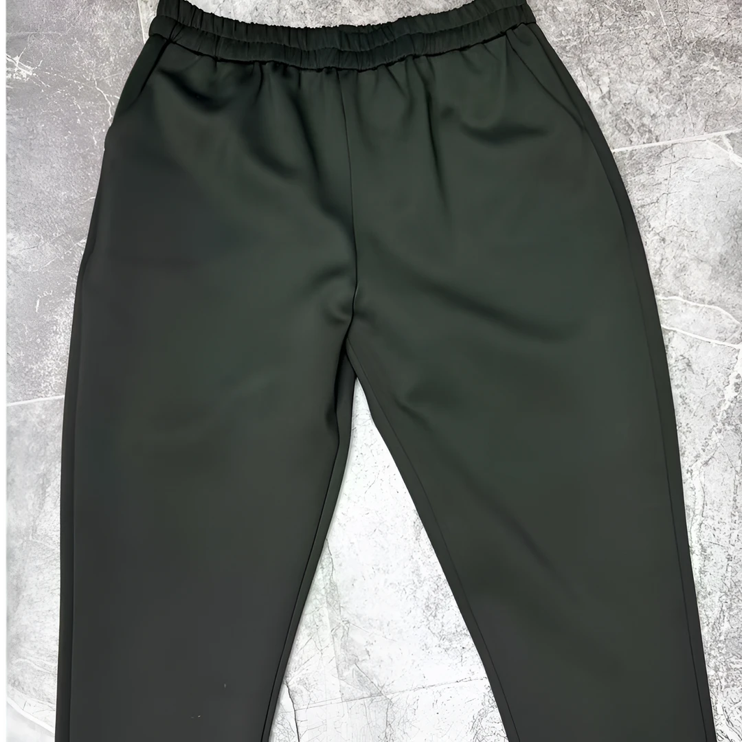 新款黑色纯色带兜挽脚时尚百搭秋冬舒适弹力空气棉松紧腰休闲裤