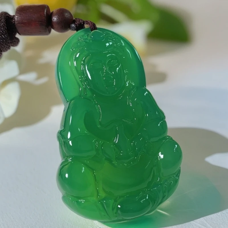 天然冰绿观音吊坠 天然高冰玉石挂件 南海观音菩萨(配绳)厂家直销