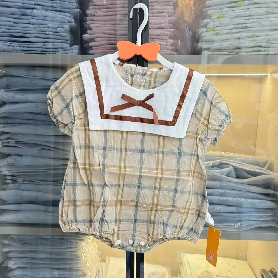 海军领条纹包屁衣