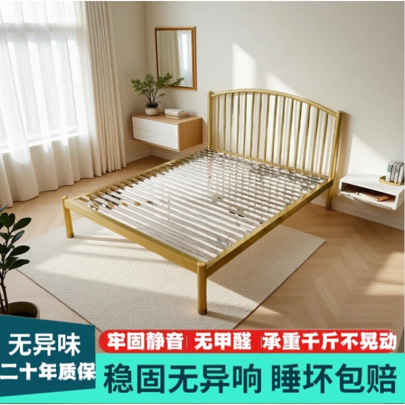 【23根横梁款】加厚不锈钢床304大床头双人床欧式简约家用铁艺床架