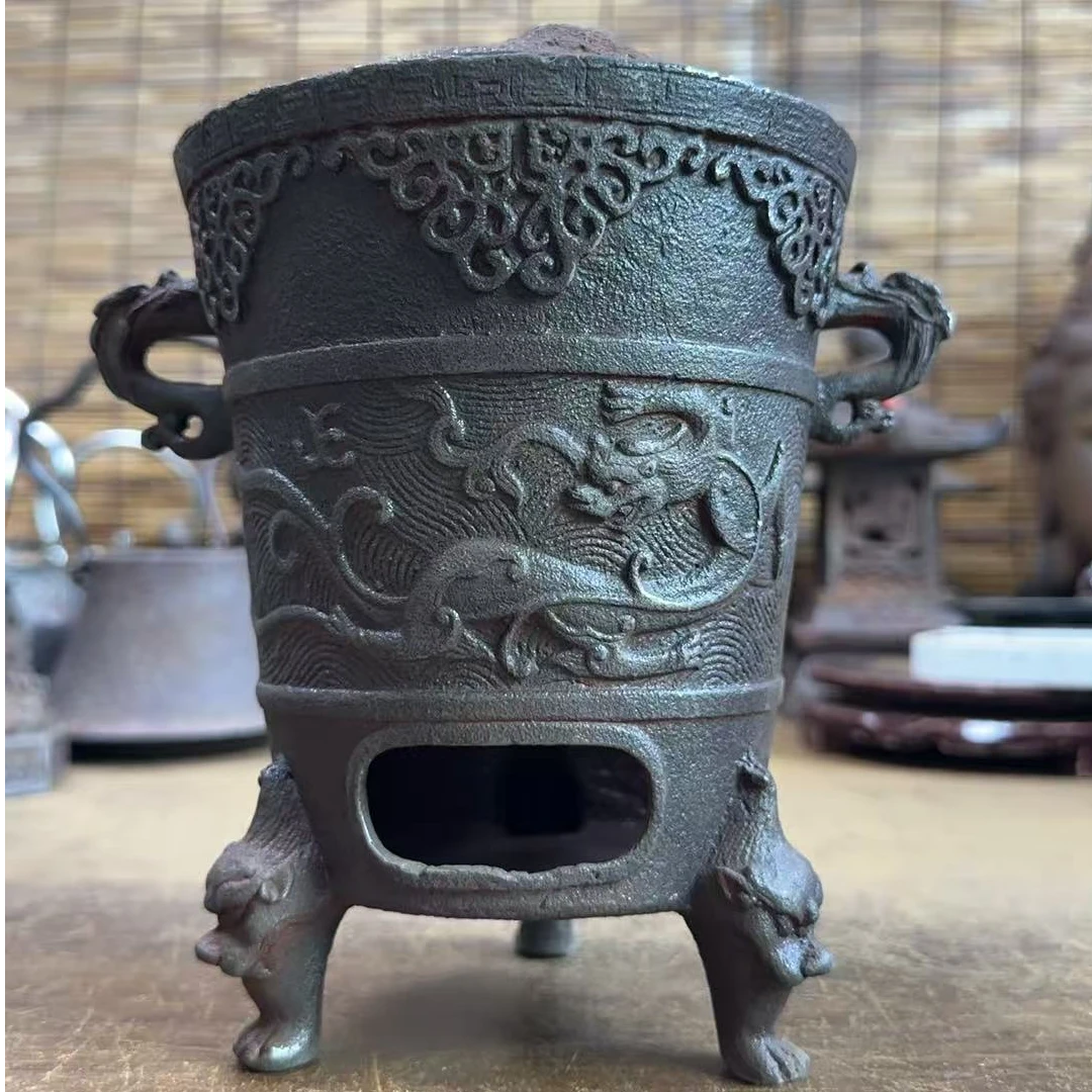 红皮三脚回纹龙碳炉围炉煮茶炉炭火炉铁壶煮水专用