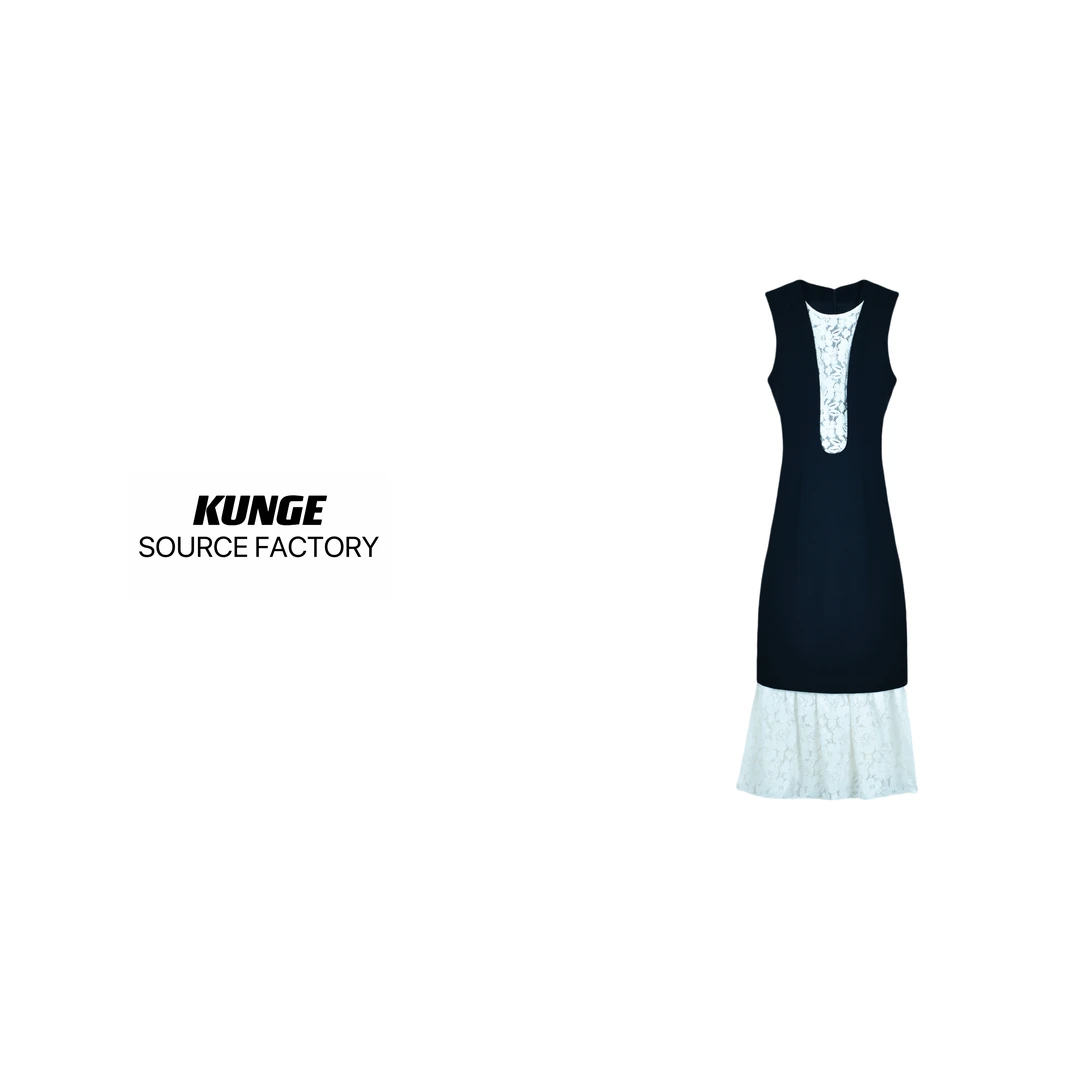 KUNGE-2024新款蕾丝显瘦气质法式收腰拼接时尚修身裙8154