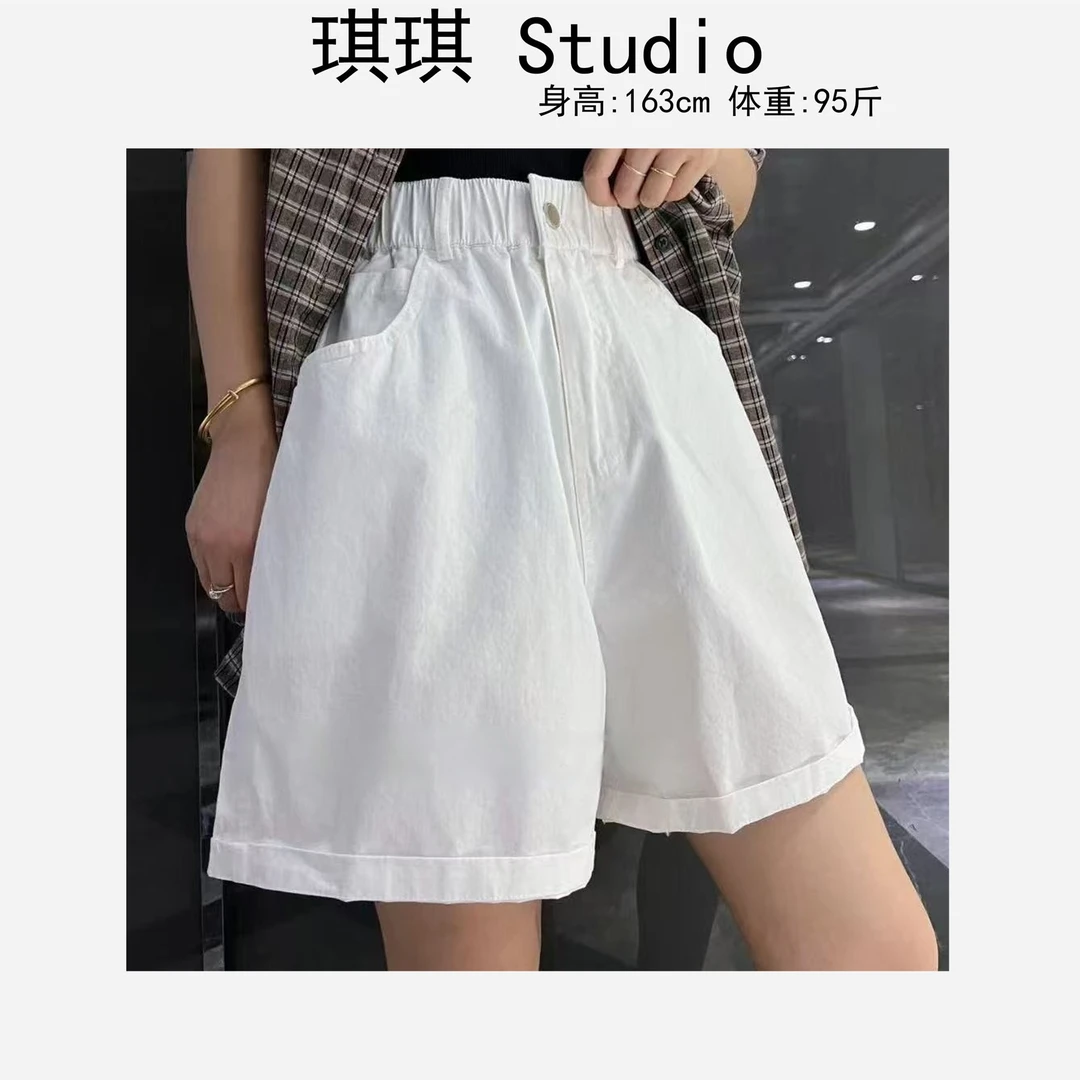 《琪琪家》夏季新款潮流气质时尚松紧腰单扣显瘦减龄百搭短裤807-U