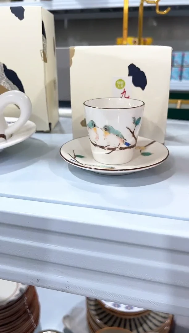 瓷片瓷陶瓷（简装）小鸟杯碟一套