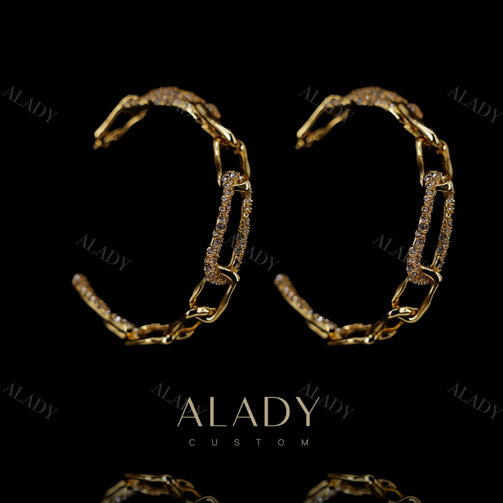 合金合成锆石耳饰 【环环相扣】时尚经典设计感金色链条耳钉