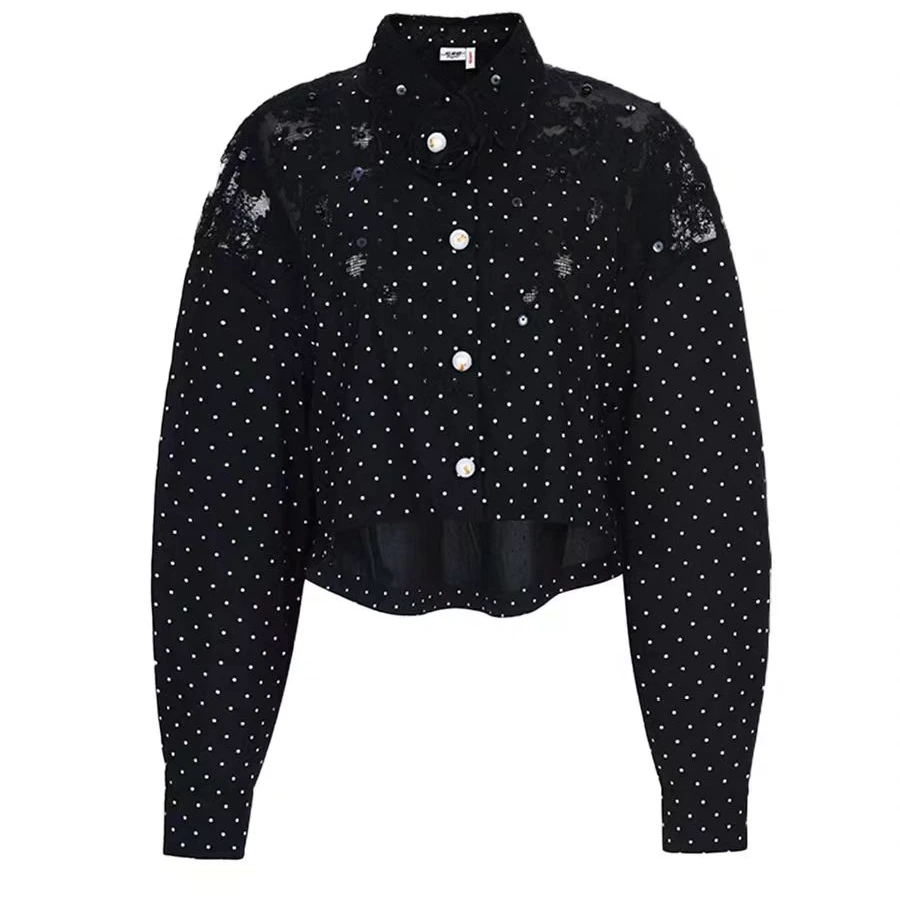 LeFame/拉飞姆2025夏黑色修身波点镂空短款外套FF25X00SB273