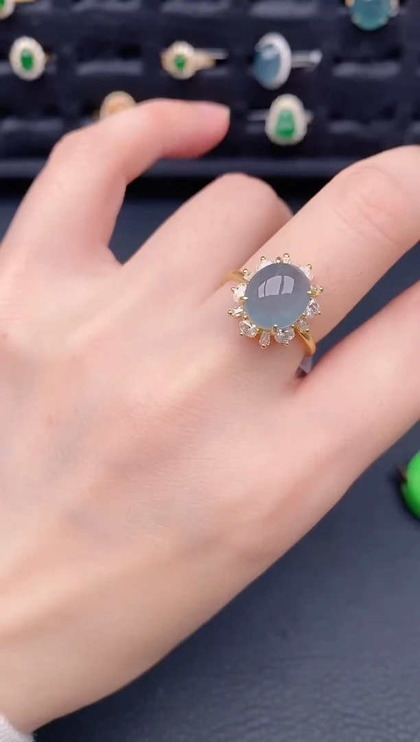 银S925镶嵌戒指翡翠天然a货翡翠185