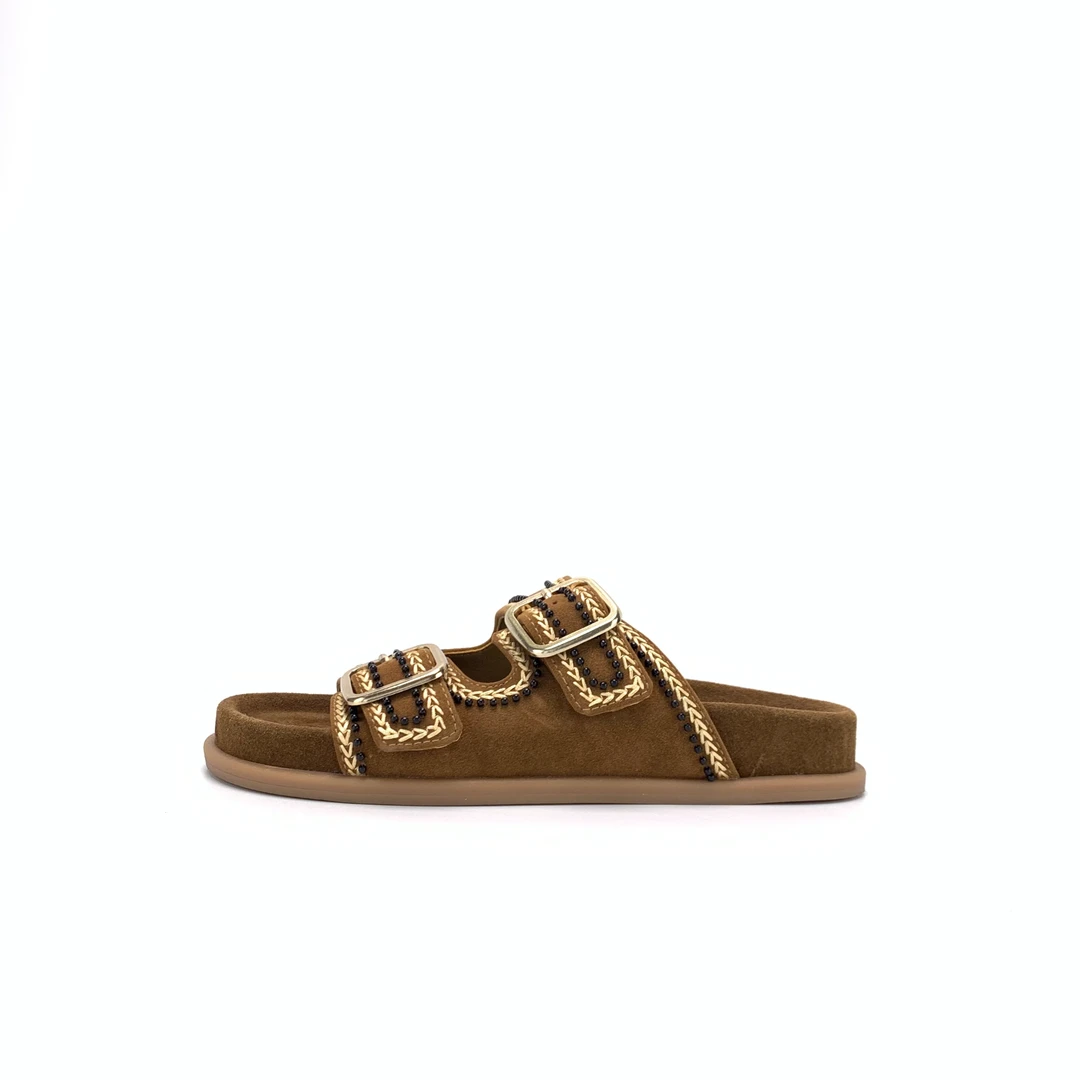 刺绣串珠一字拖勃肯凉拖D1290