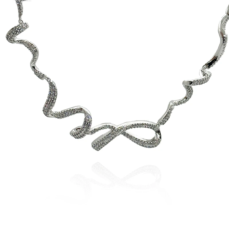 铜合金项链 满镶璀璨飘带项链-0113