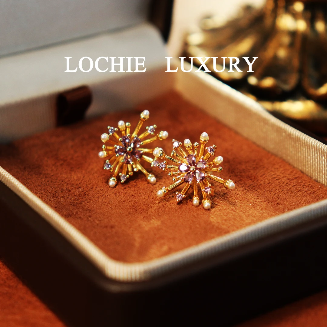 铜合金珐琅耳饰 Q062【萤火之光】时尚轻奢设计感烟花锆石耳钉