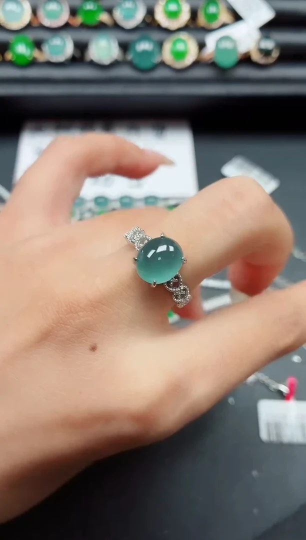 翡翠戒指银S925镶嵌1111