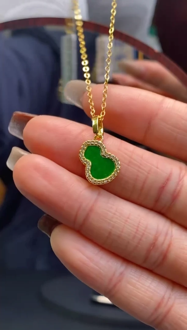 颈饰银S925镶嵌翡翠净货12259
